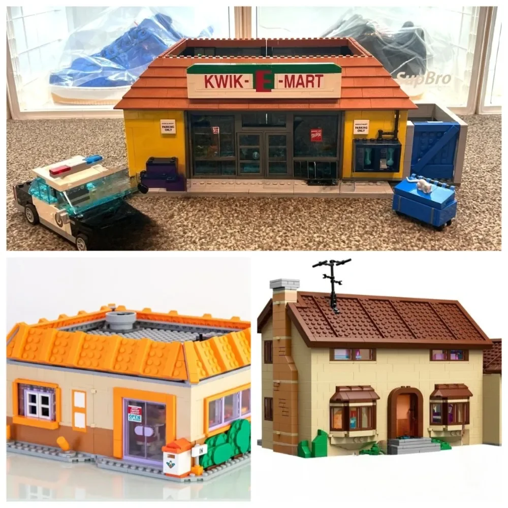 

The Krusty Burger Restaurants Creative Kwik-E-Mart Supermarket House Building Blocks Construction Bricks Toy Gift For Kids Adult