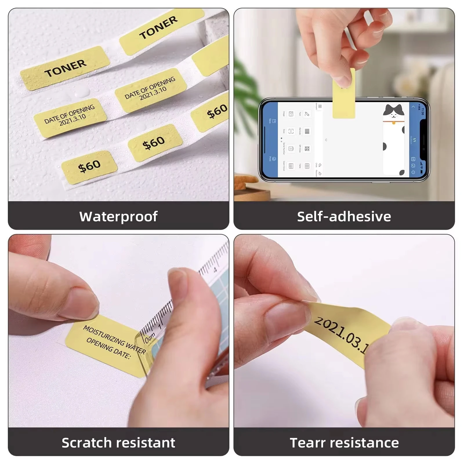 Household Storage Labels: 12x40mm Yellow Thermal Printer Tape, Self-Adhesive