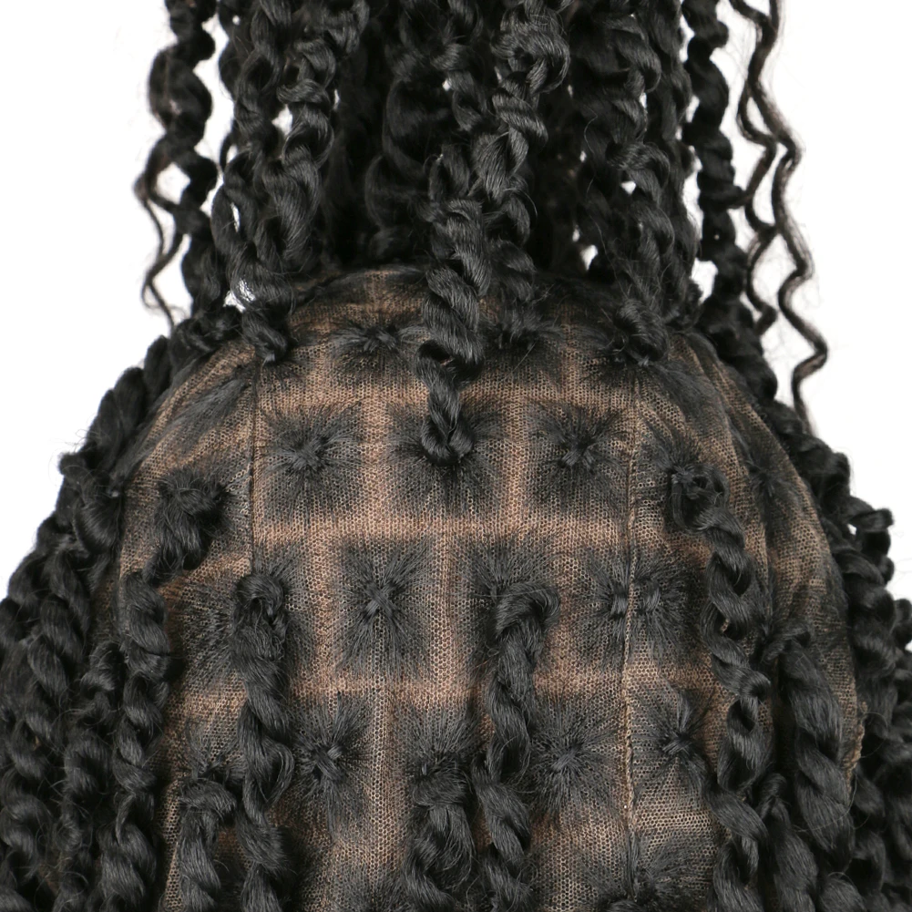 Pelucas trenzadas de pelo Passion Twist, peluca con malla frontal completa, peluca trenzada sintética sin nudos con parte cuadrada y extremo rizado para mujeres negras