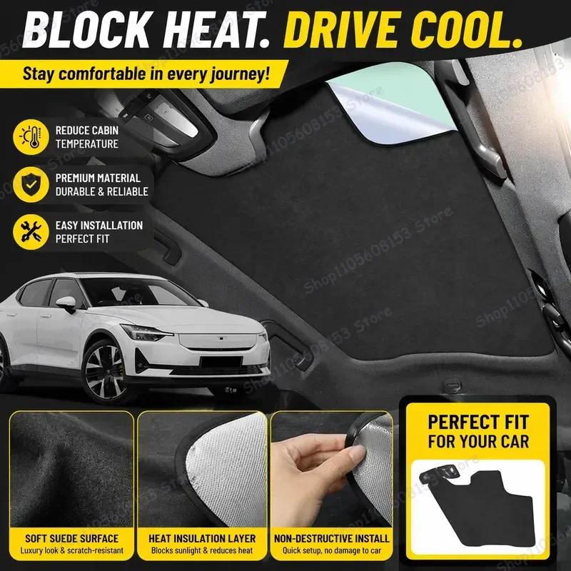 For POLESTAR 2 2022–2024 Sunroof Shade for UV Protection Heat Insulation Electrostatic Suede Fabric Skylight Cover Auto