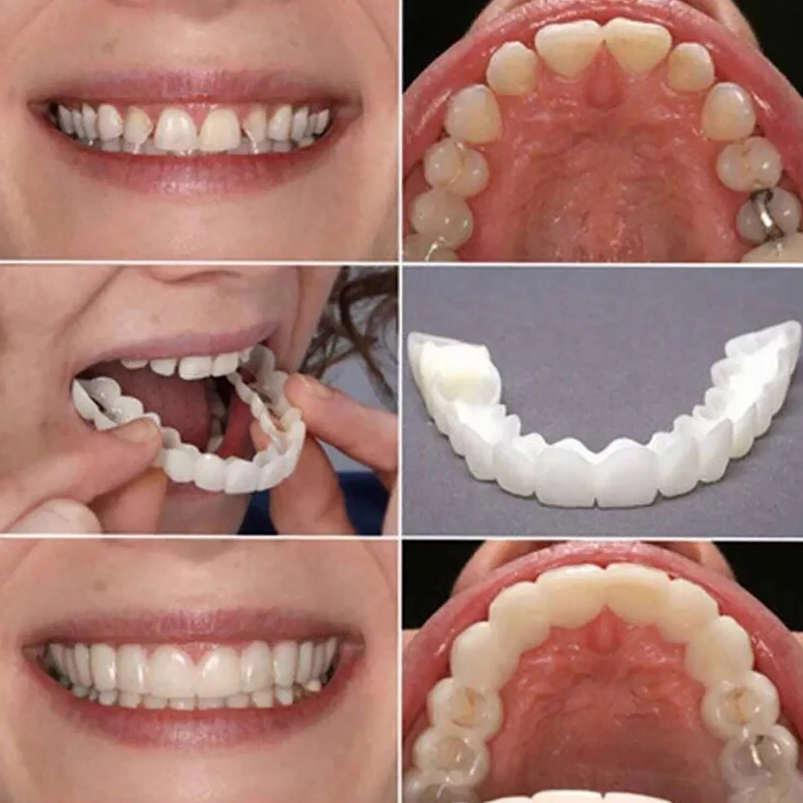 2 pezzi di qualità di seconda generazione Gel di silice materiale temporaneo superiore inferiore dei denti simulazione copertura sbiancante Set falso dente finto