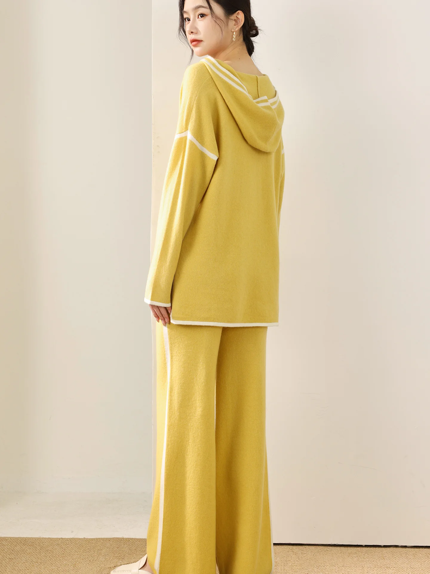 New Woman's 100% Merino Wool Pant Suits Loose Autumn Winter Tops Bottom Pullover Lady Hoodies Length Trouser Long Sleeve Clothes