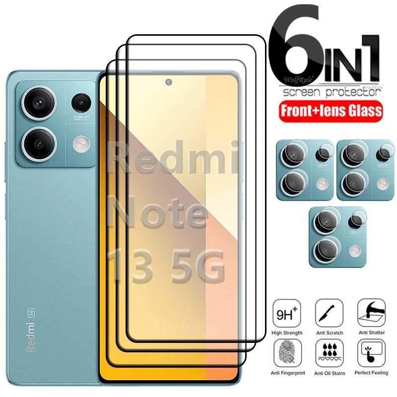 Xiaomi Redmi Note 13 5g用スクリーンプロテクター,強化ガラス,レンズ用6-in-1
