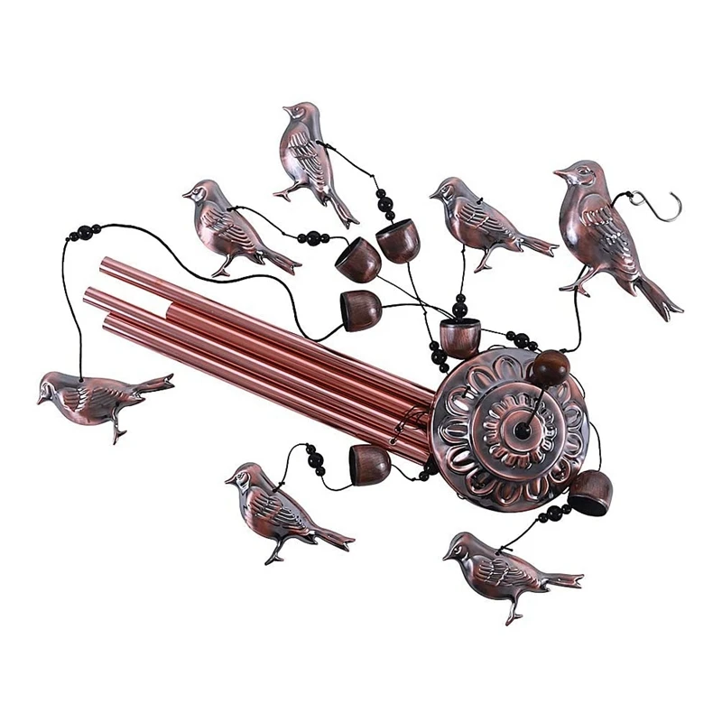 2X Bird Wind Chimes Waterproof Metal Wind Bells With 4 Aluminum Tubes 6 Bells Romantic Wind Chime For Home