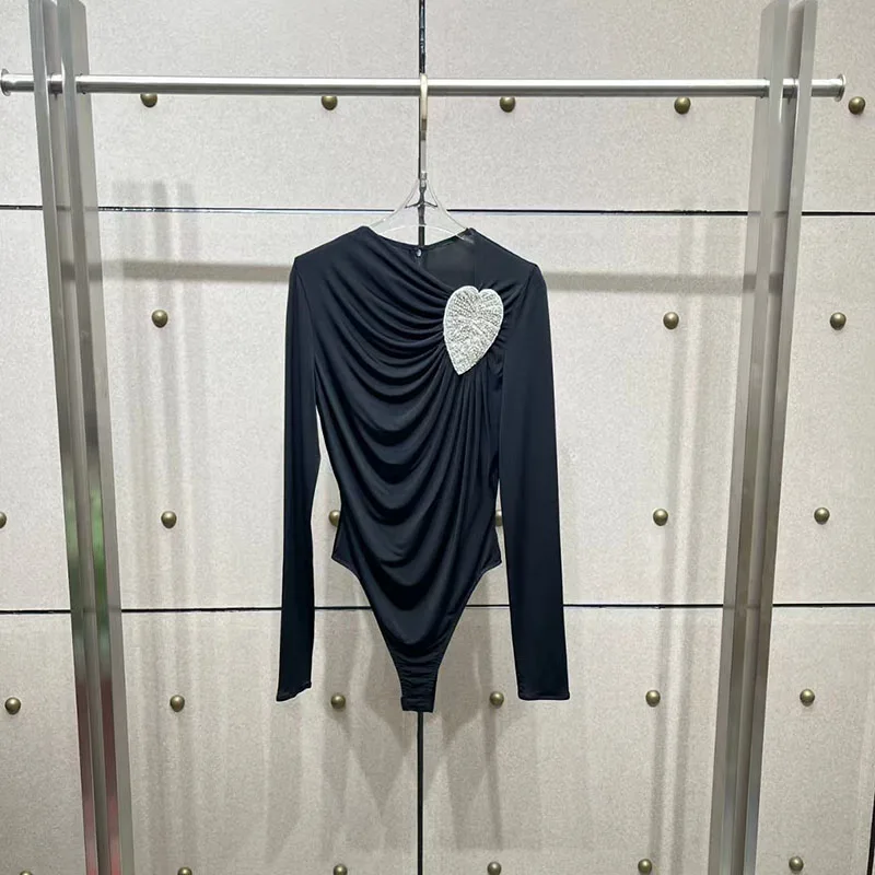 Women's Long-Sleeve Top, Diamond-Embellished Round-Neck One-Piece, High-Quality Commuter Base Layer, 2026, New Arrival, Y2K