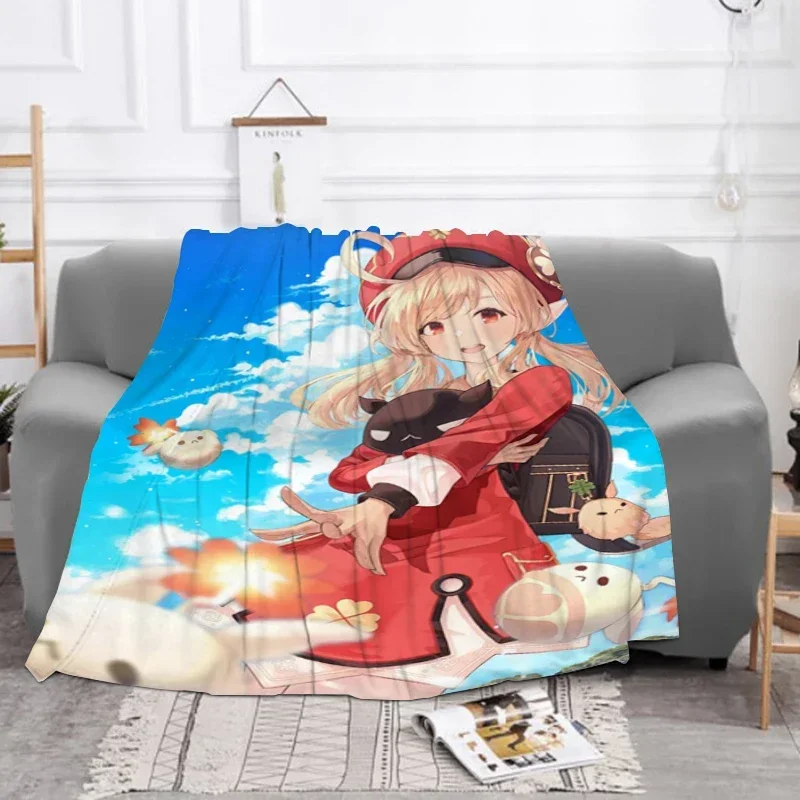 

3D Printing Game Genshin Impact Baby Blanket Throws Furry Winter Plaid Sofa Throw Fluffy Soft Baby Fleece Beds Custom