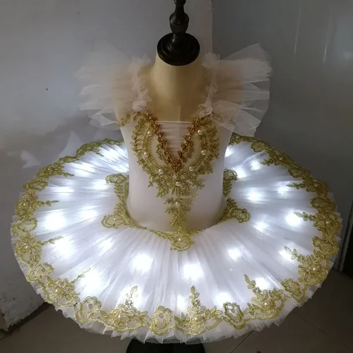 Tutú de Ballet con luz Led, lago de los cisnes, bailarina, panqueque, tutú para niña, mujer, adulto, niño, vestido de Ballet, trajes de baile para niños, tutú Led