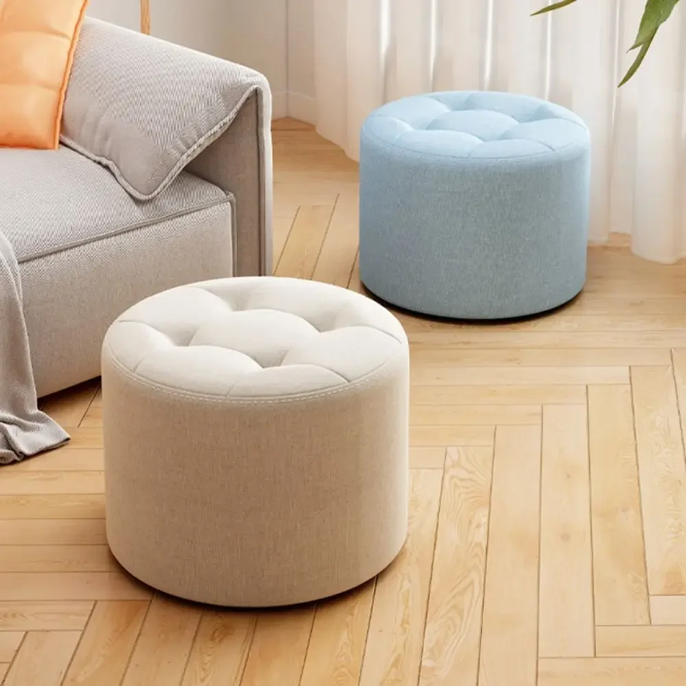 Minimalist Round Low Stool Portable Soft Sitting Pier Sturdy Breathable Textured Fabric Footrest Sofa Footrest