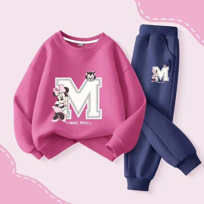 Conjunto de ropa de otoño para bebés y niños, sudadera con estampado de Minnie de Disney, Top y pantalones inferiores, traje de 2 piezas, chándal de algodón