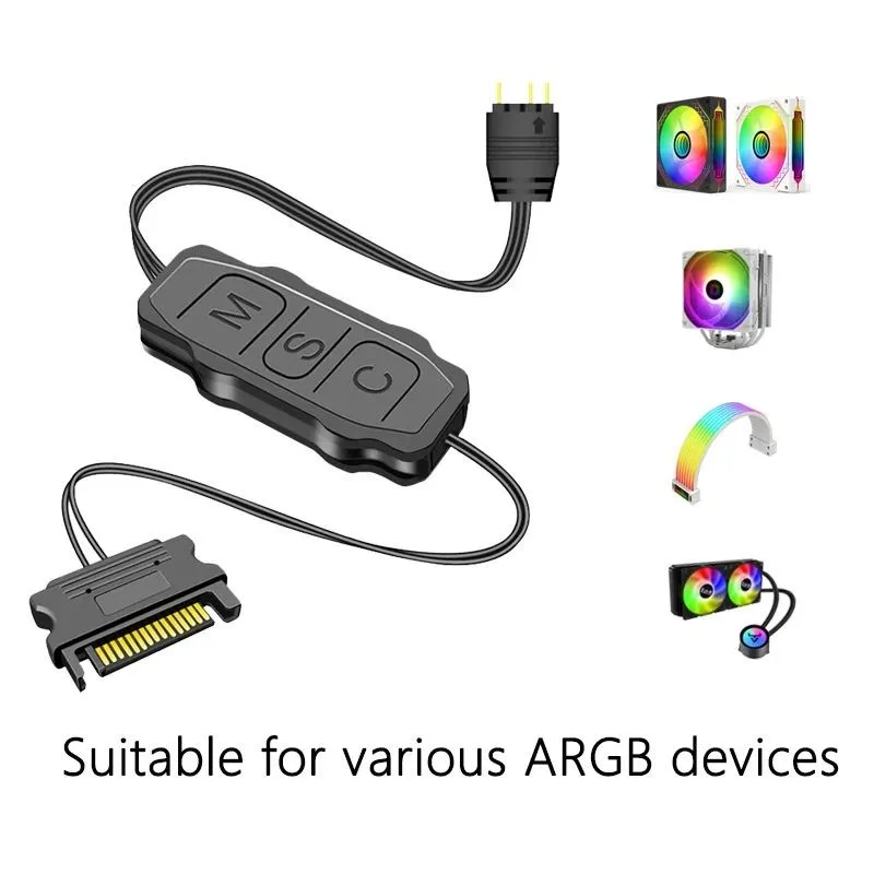 LDPCSJ SATA Interface 5V 3PIN ARGB Controller Extension Cable Light Controller Adapter for PC Fan CPU Cooler Fan Light Strip