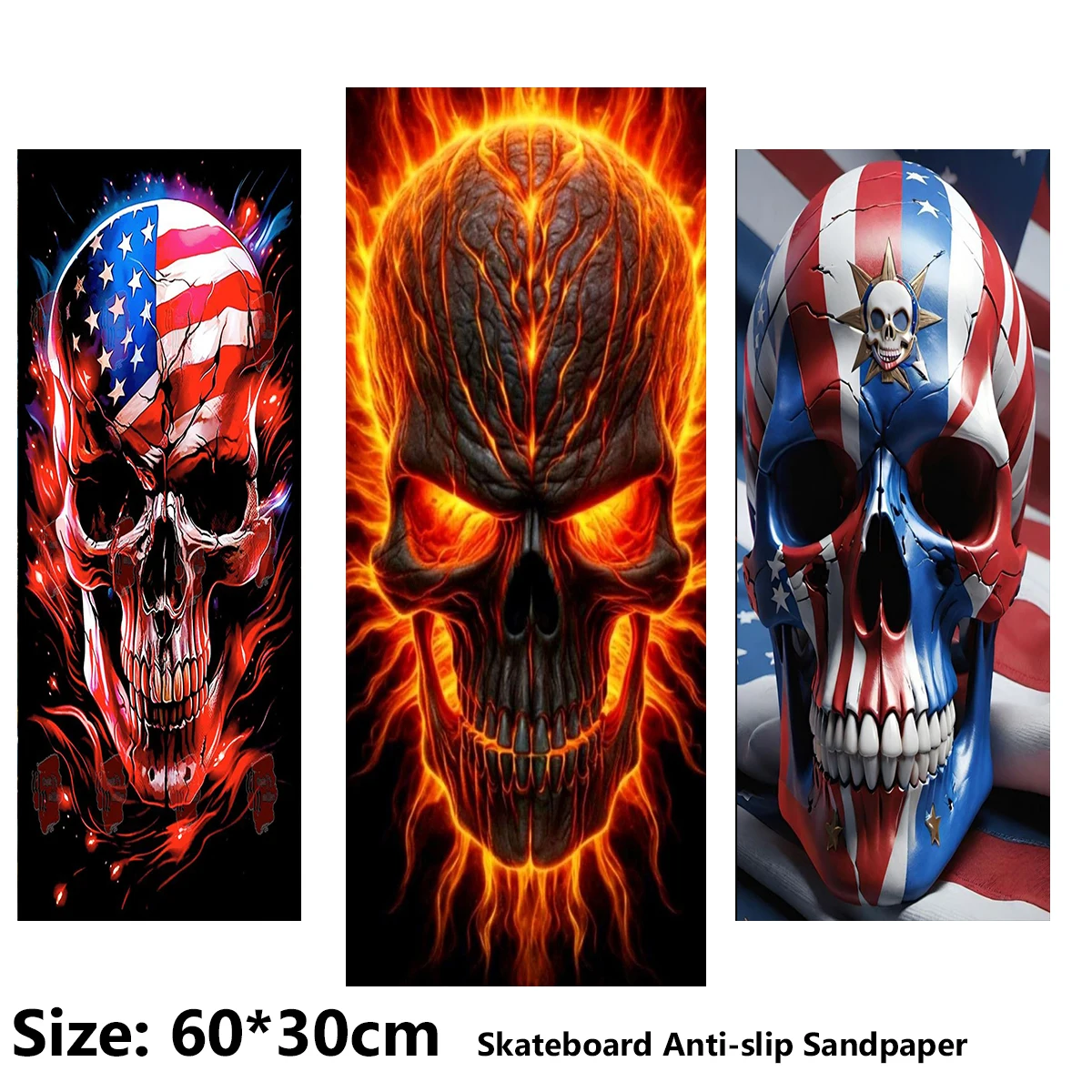 

Red, white blue striped skull Pattern Electric Scooter Anti-slip Sticker Sandpaper Skateboard Grip Tape Sheet 60*30cm