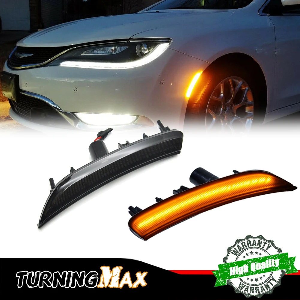 Smoked Lens Amber/ White Full LED Car Front Side Marker Turn Signal Lights/ Parking Lights For 2015-2017 Chrysler 200