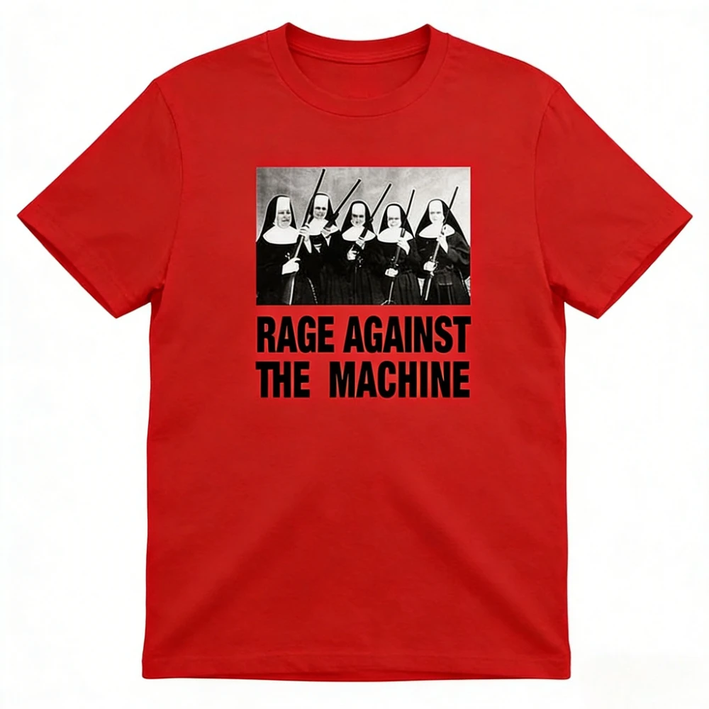 Men T Shirt Rage Against The Machine Nuns with Guns Rap-Metal Band TShirts Breathable Fitness Crew Neck Tops Ropa Hombre