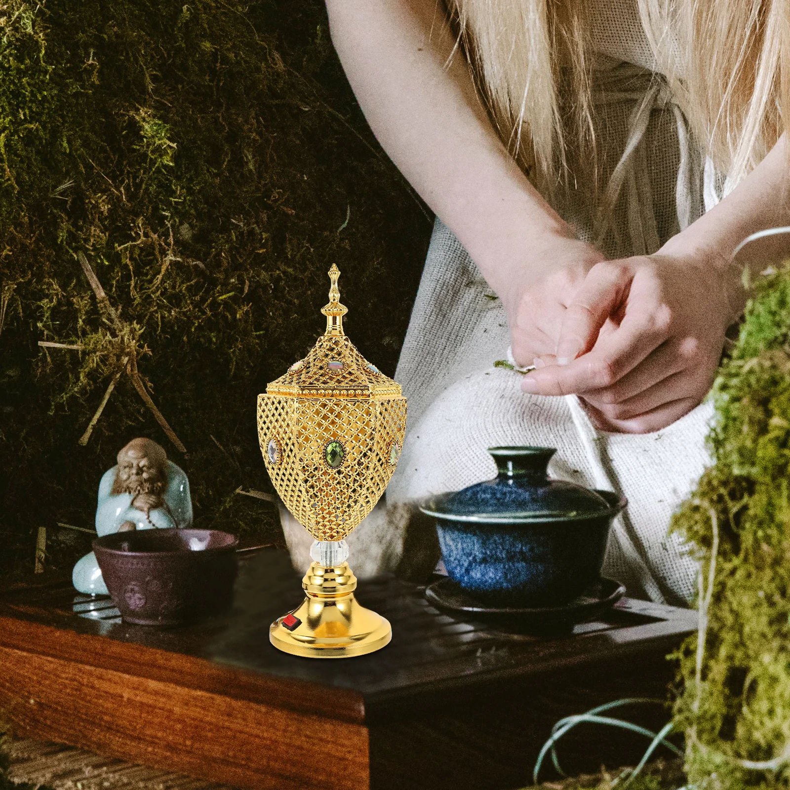 

Plug in Electric Censer Burner Metal Incense Holder Home Decoration Stress Relief Air Purifier Us Plug