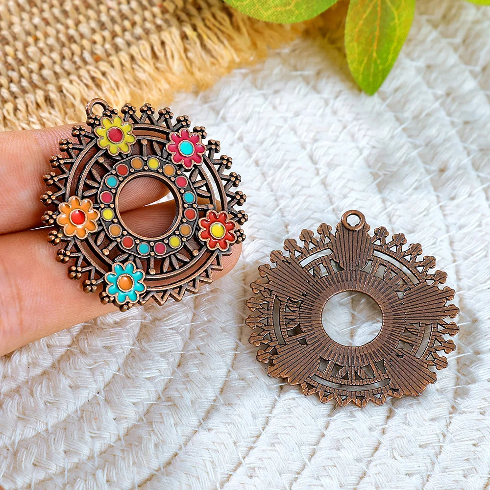 Vintage Bohemia Colorful Enamel Round Pendants Charms for DIY Jewelry Making Women Earrings Necklace  Accessories Parts image 2