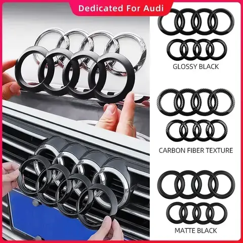 4 링 ABS 블랙 자동차 후드 프론트 보닛 그릴 뒷 트렁크 엠블럼 로고 배지 스티커 데칼 For Audi A3 A4 A5 A6 A7 Q2 Q3 Q5 Q8 TT
