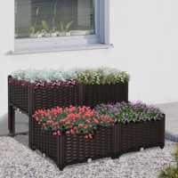 Rattan raised flower bed 40x40x44cm with drainage holes PP material, brown, suitable for garden balcony