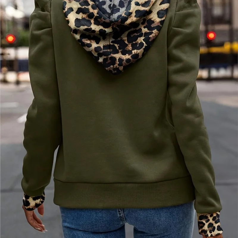 Sudadera Mujer الخريف الشتاء تنوعا كتلة اللون ليوبارد طباعة البلوز هوديي المرأة الجديدة الكلاسيكية سترة الموضة البلوز