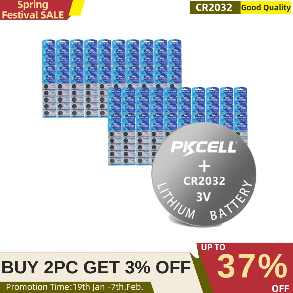 

20/30/50/100/200PC PKCELL CR2032 3V Battery 3V Lithium Coin Cell 2032 Watch Battery DL2032 ECR2032 ECR2032 LM2032 2032 KCR2032