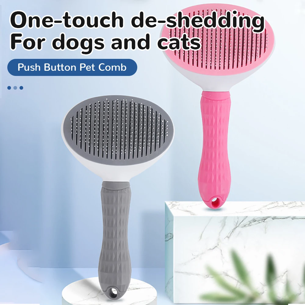 Pet Hair Removal Brush Dog Hair Comb Stainless Steel Automatic Hair Fading Cat Comb Pet Cleaning Grooming Supplies