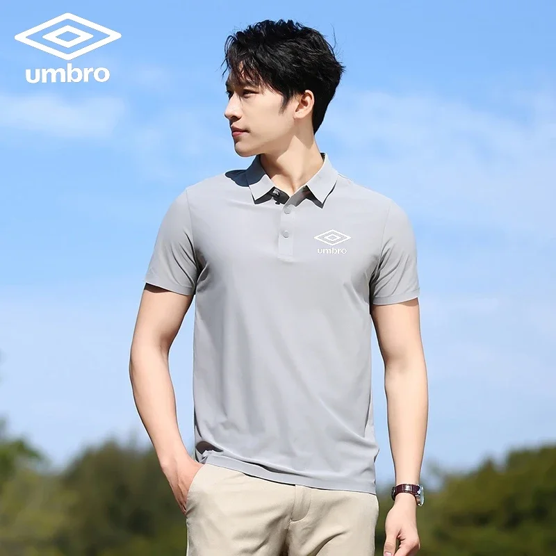 Embroidered Umbro New Summer Ice Silk Polo Shirt for Men's High Quality Breathable Short Sleeved Business Thin Nylon T-shirt