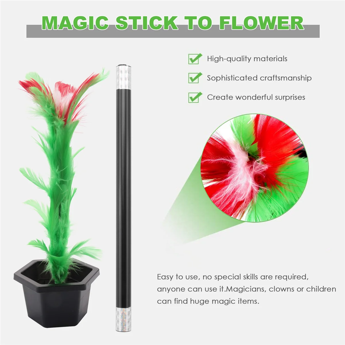 Magic stick para a flor para crianças e adultos, truques de mágica acessórios, brinquedo engraçado