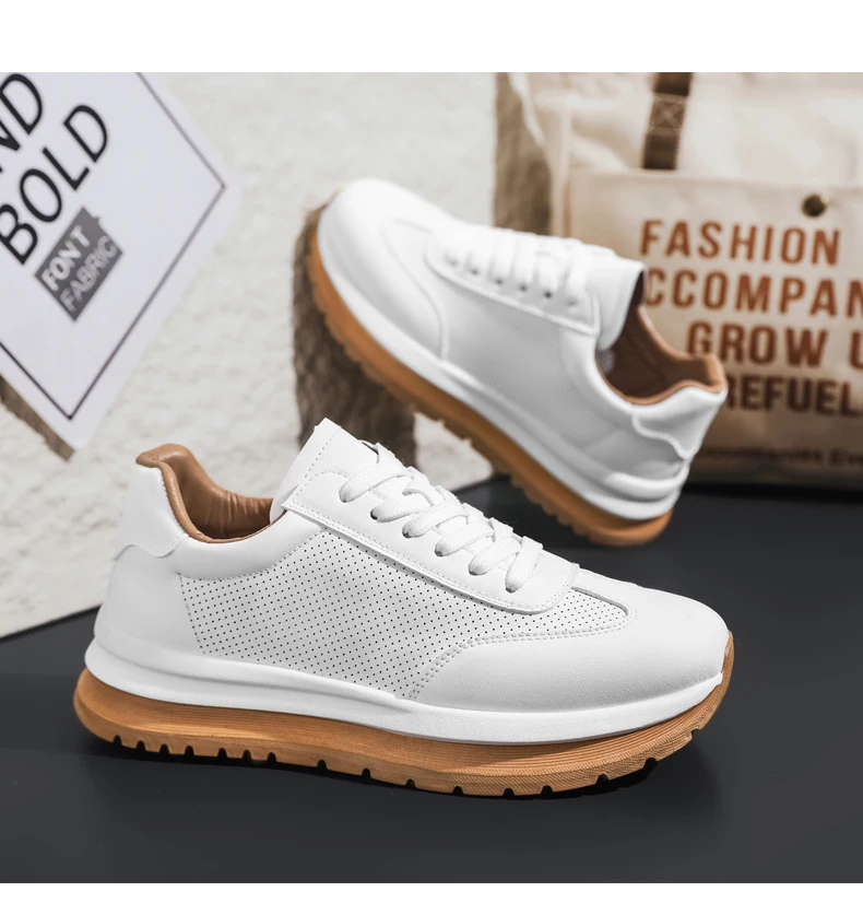Frühling Sommer Neue Echtleder Freizeitschuhe Atmungsaktive Herrenschuhe Runde Zehenkappe Schnürung Plateau-Sneaker aus Rindsleder – Detail 18