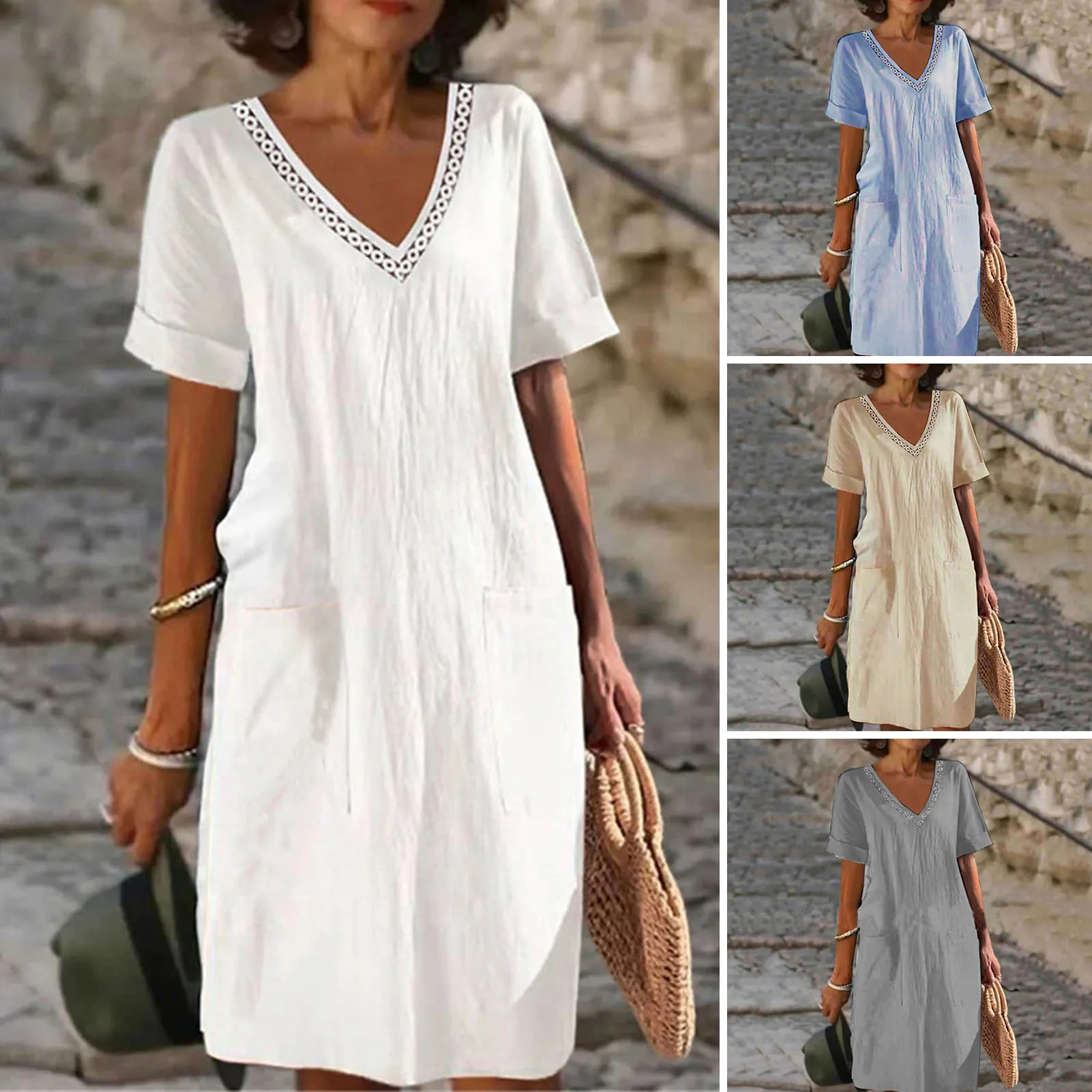 Summer New Women\'s Dress With Hollow Out V-neck Lace Ruffles Chic Elegant Long Dresses Pullover High Waist White Beach Vestidos