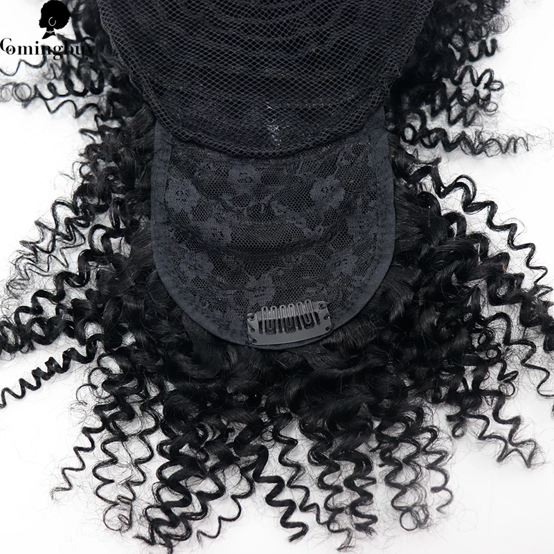Kinky Curly Clips Human Hair Drawstring Ponytail With Bangs Brazilian Remy Human Hair Curly Ponytails For Black Women Virgin