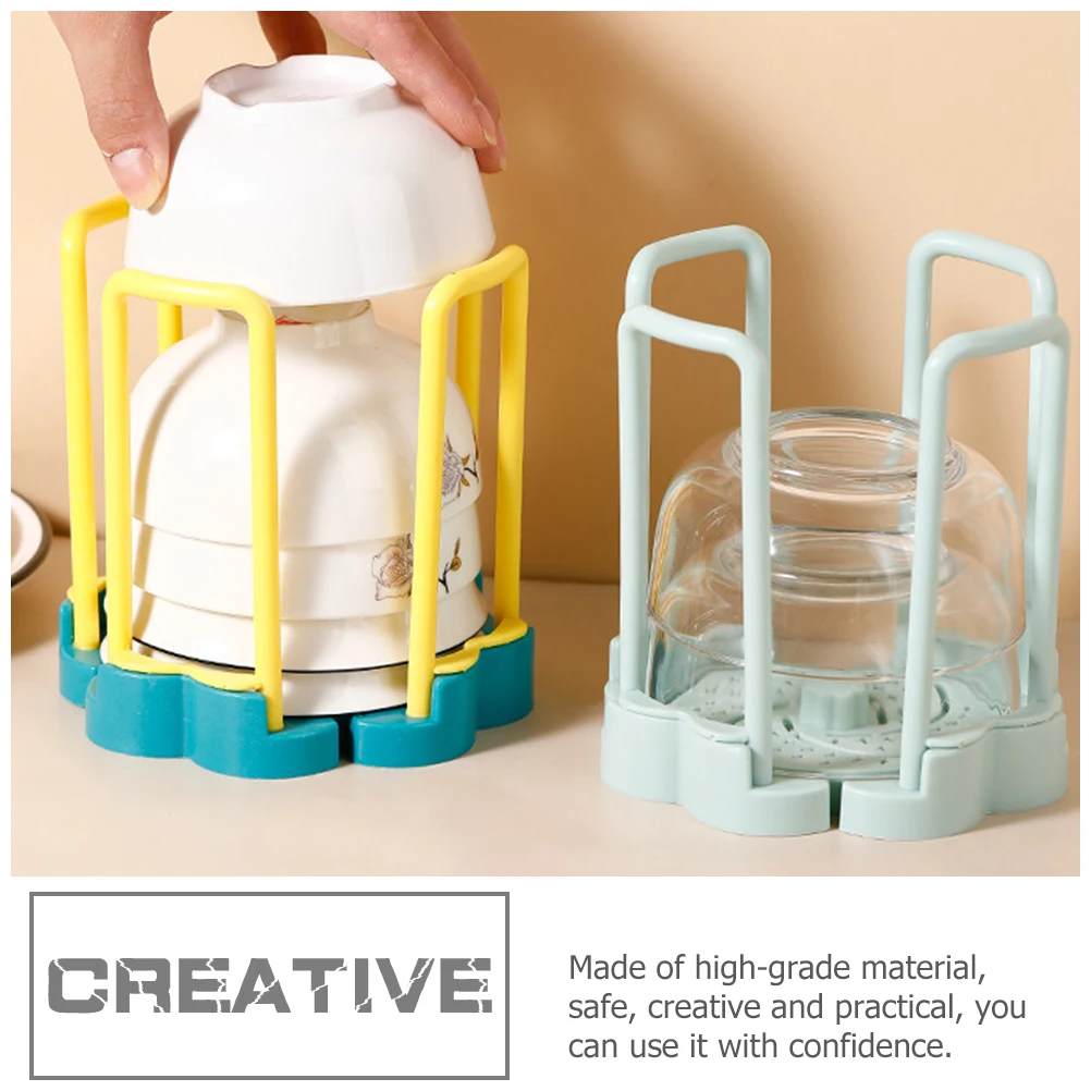 

2pcs Rotating Drain Bowl Expandable Dish Rack for Sink with Drain Board Pot Lid Organizer Telescopic Bowls Holder Kitchen