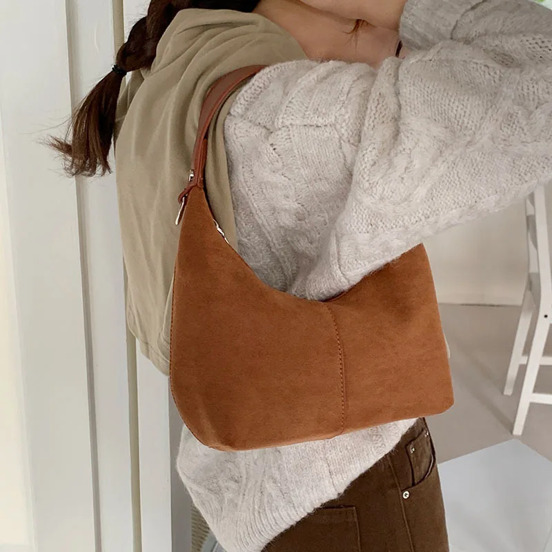 

2026 Handbag Women Suede Shoulder Bag Causal Crossbody Bags Female Luxury Designer Clutch Ladies Crescent Hobo Bag