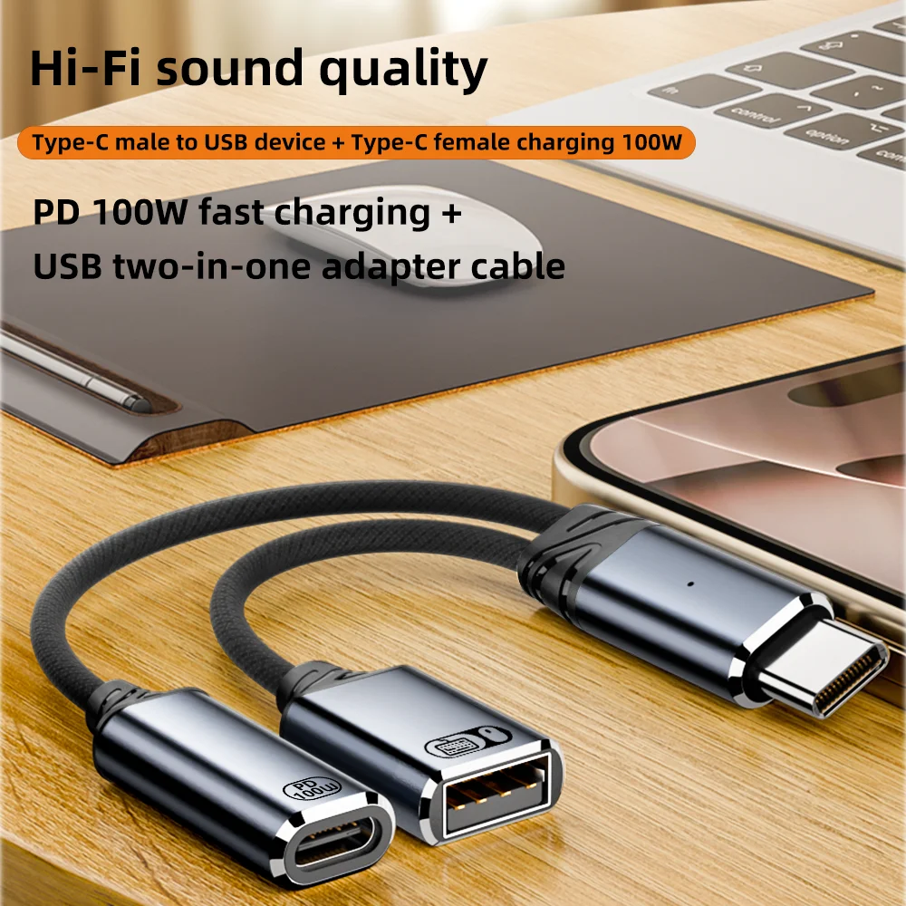 USB C OTG Cable Phone Adapter 2 in 1 Type C to USB A Adapter with PD Charging Port for Samsung Huawei Xiaomi Phone Laptop Tablet