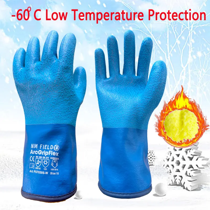 Men's Winter Work Thermal Gloves -60 Degree Protection PU Waterproof Non-slip Oilproof Wear-resistant Cold Storage For Fishermen
