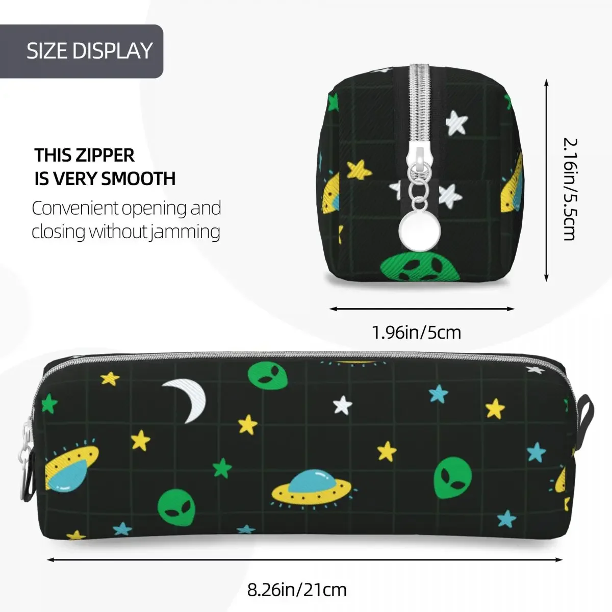 Alien Ufo Moon  Outer Space Pattern Pencil Case Pencilcases Pen Box for Student Large Bag Students School Gift Stationery