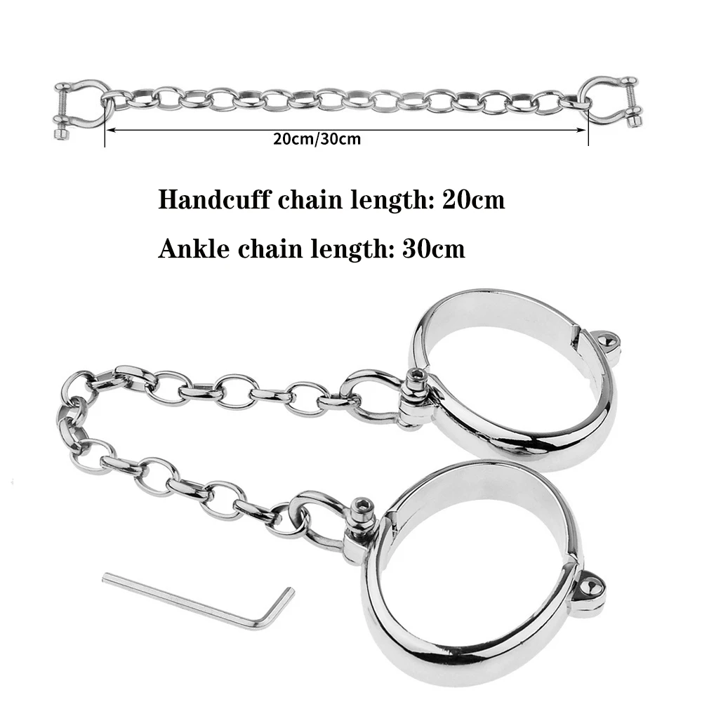 Handcuffs Ankle Cuffs Stainless Steel, Lockable Wrist & Ankle, BDSM Bondage Restraints Sex Toys for Couple Sex Game Slave Chain