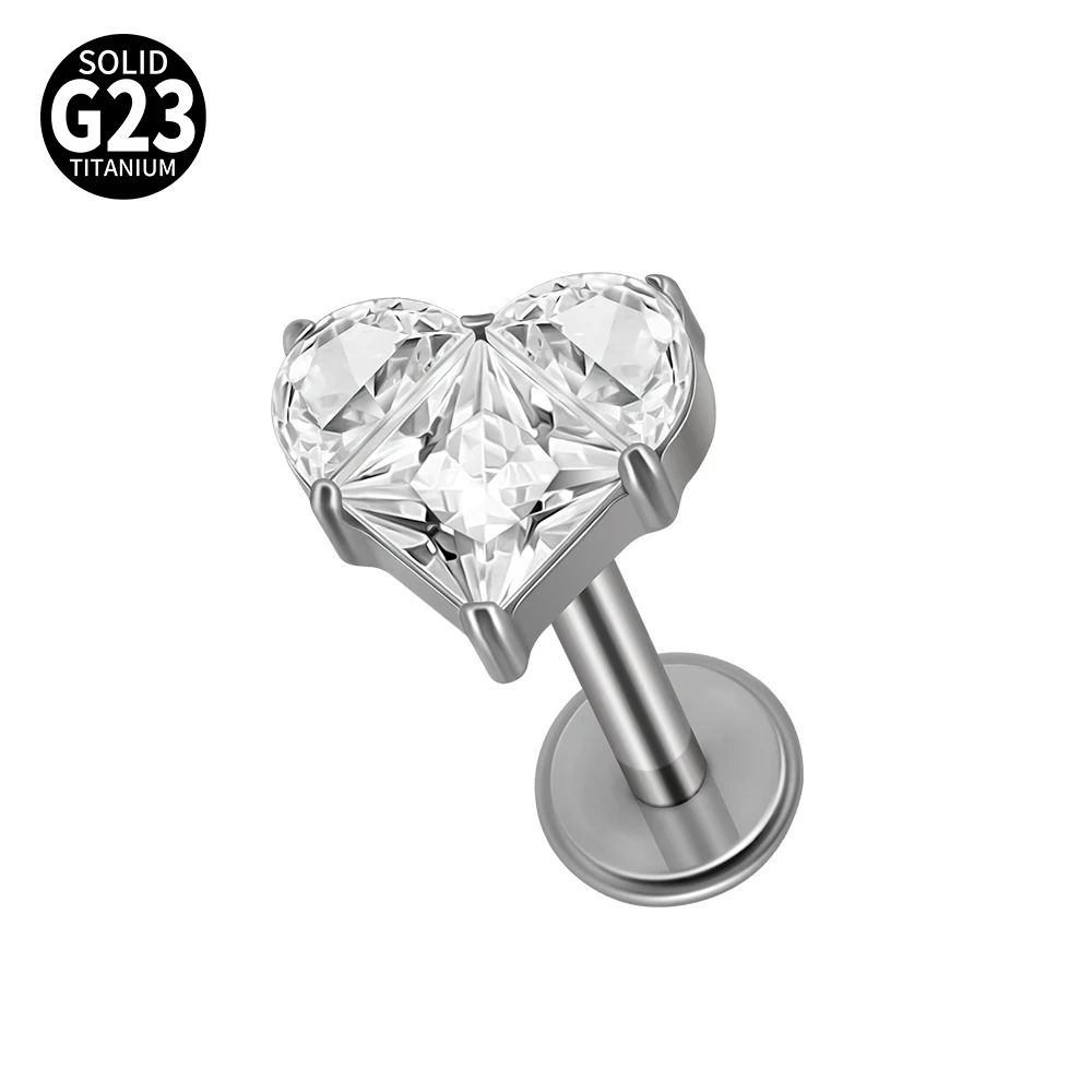 G23 Titanium Moon CZ Internal Thread Labret Piercing Earring