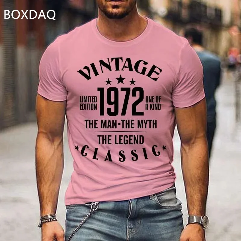 Vintage 1972 The Men\'s T-Shirs Outdoor Sports Tops Loose Casual O-Neck Short Sleeve Quick Dry T Shirt English Letter Print Tee