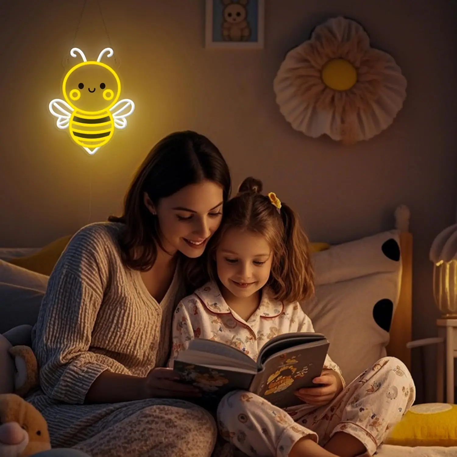 Cute Bumblebee Cartoon LED Neon Sign Light Dimmable for Nursery Kids Room Wall Decor Birthday Party Gift Sweet Honey Theme Lamp - view 6