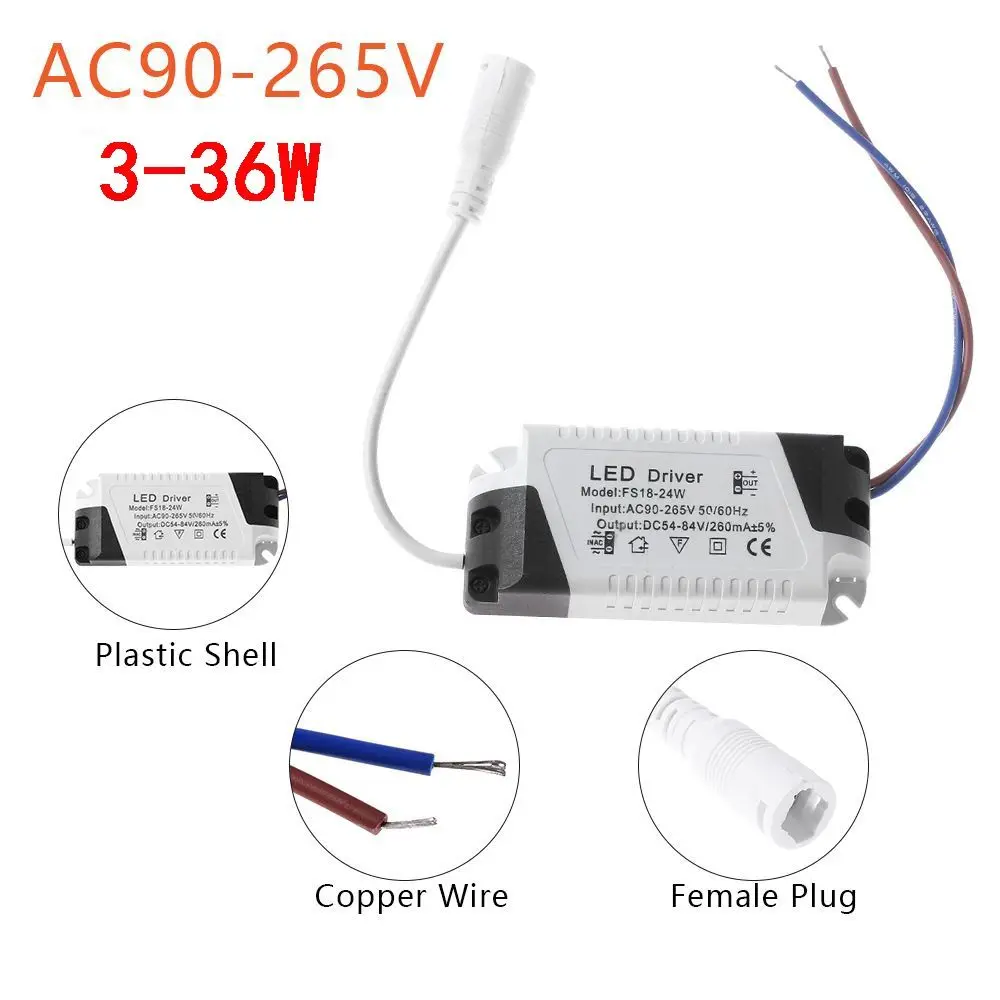 New 3W-36W LED Driver Constant Current Waterproof Panel Light Easy installation Female Plug Light Accessories