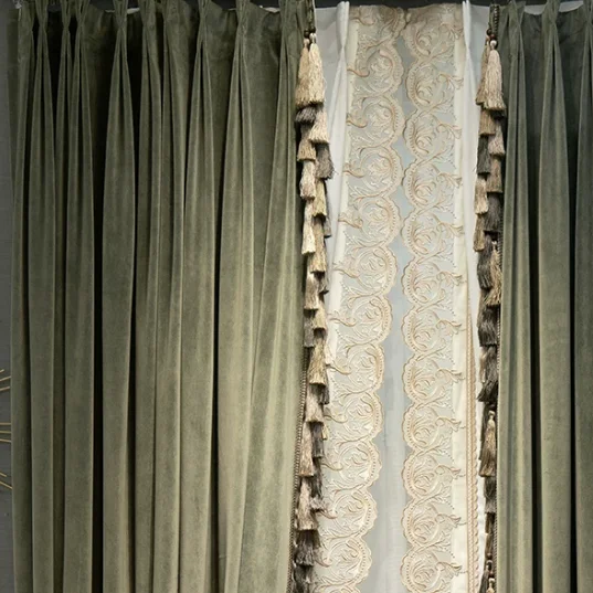 Custom Size American Light Luxury Retro Green French Velvet Thickened European Style Curtains for Living Dining Room Bedroom