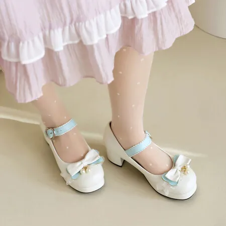 Spring Lolita Shoes Bow Tie Mary Janes Shoes Girls School Student Casual Pumps Woman Platform High Heels Cosplay Zapatos Mujer