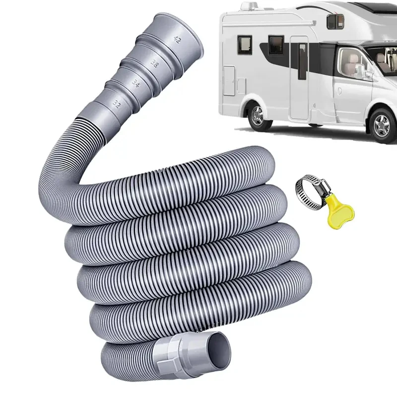 Mangueira de Esgoto Dobrável para RV 3/5m – Kit à Prova de Vazamentos com Adaptador Ajustável e Abraçadeira, Acessórios para Caravanas e Trailers