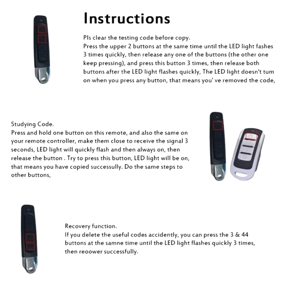 Duplicateur de télécommande universelle pour porte de garage, ouvre-porte, 4 boutons clés, 433 Z successifs, nouveau, 3 pièces