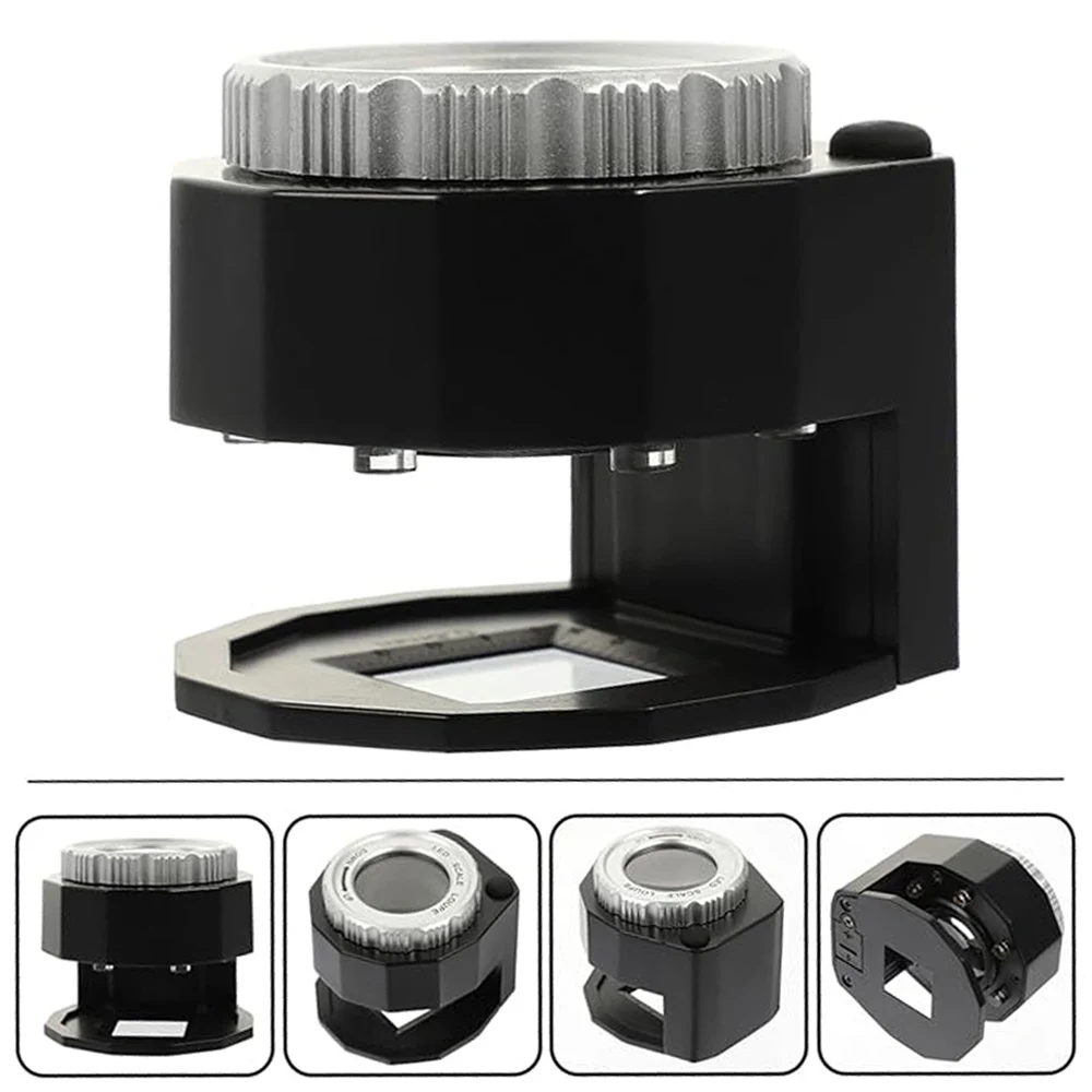 30X Loupe Magnifier With 6 Light Desktop Portable Metal Magnifier Folding Scale Sewing Magnifing Glass For Optical Jewelry Tool