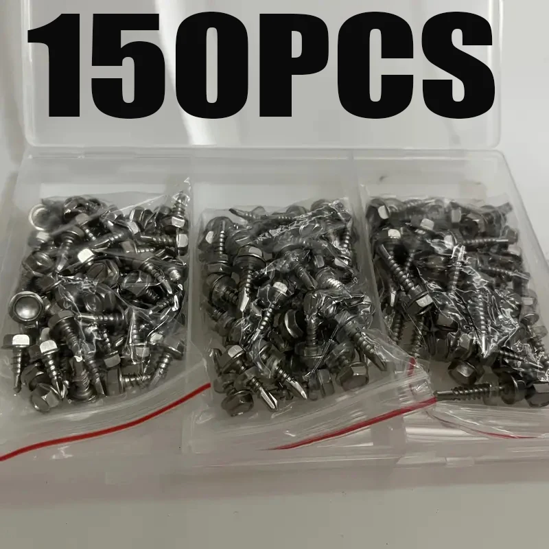 

150pcs Stainless Steel Self Tapping Screws Assortment 10 Hex Head Self Drilling Tail Screws For Metal Building And Repair