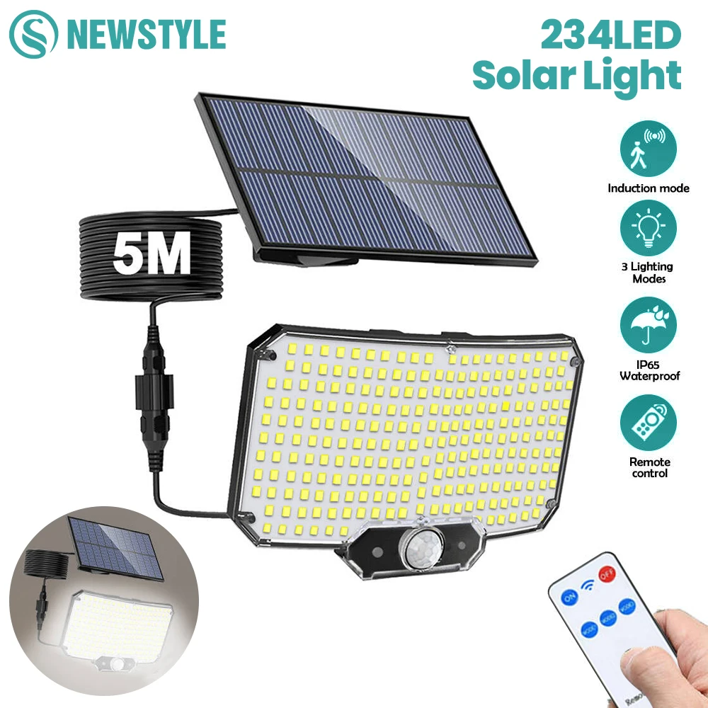 

Солнечные светодиодные светильники безопасности 234/268 LED с датчиком движения, 3 режима, IP65, на солнечной энергии, для наружного освещения, для сада, патио, двора, гаража