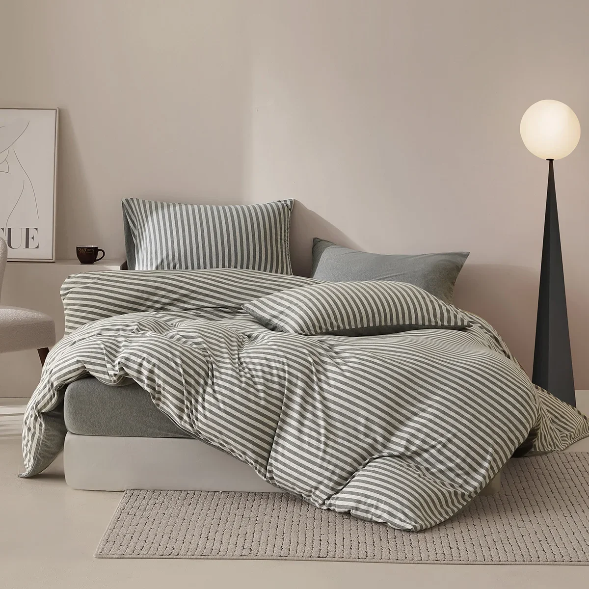 Knitted cotton four-piece set, cotton pure cotton quilt cover, bed hat, naked sleeping bedding