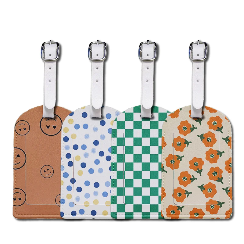

Luggage Tags with Privacy Cover PU Leather Cruise Ship Waterproof Tag Retro Geometry Suitcase Tags for Men Kids Women