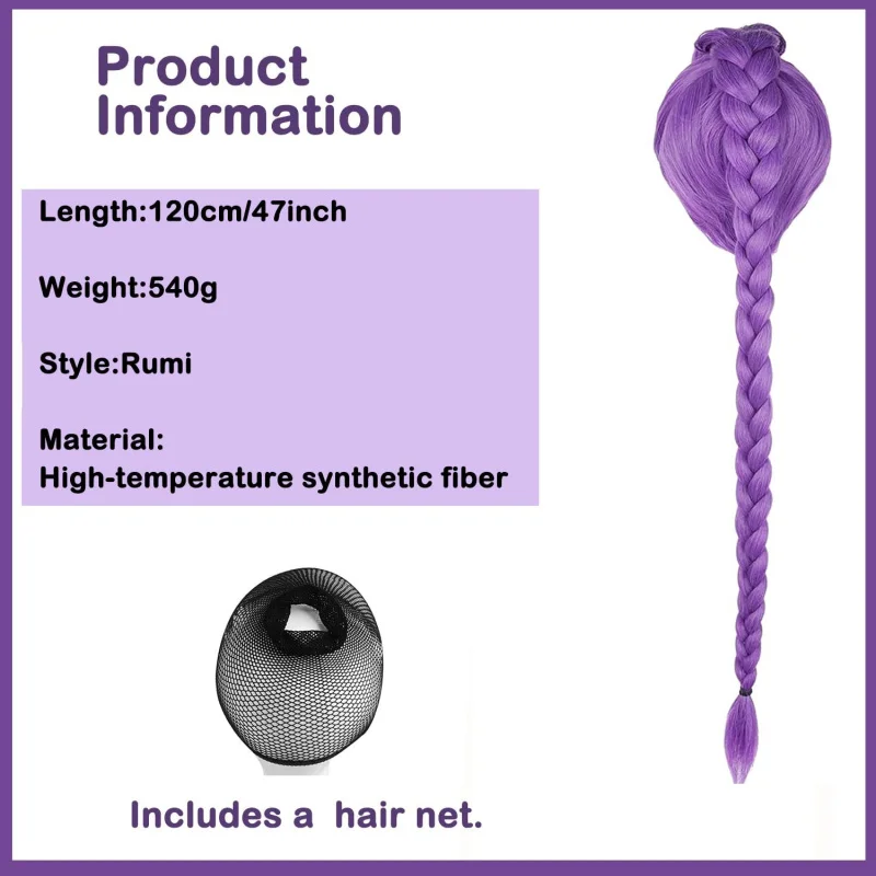 Peruka Cosplay Rumi z Długimi Warkoczami Fioletowe Warkocze Rekwizyty Cosplay na Halloween Anime Mira Zoey Kostium dla Kobiet i Dziewcząt (Fioletowa)