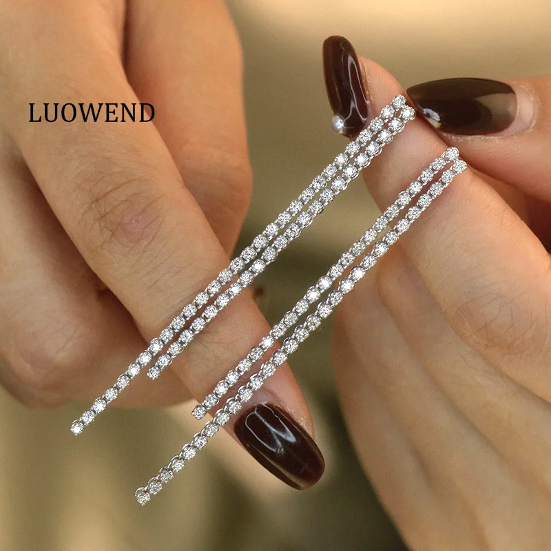 

LUOWEND 100% 18K White Gold Earrings Luxury Simple Style 1.10carat Real Natural Diamond Drop Earrings for Women Fine Jewelry